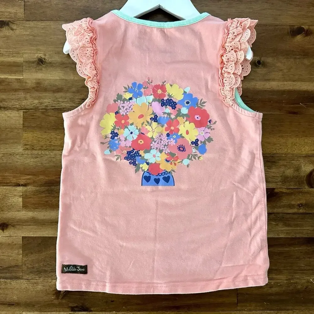 Matilda Jane Dream Chasers Let’s Bloom Together Tee Shirt 8 Pink Floral Tank Top